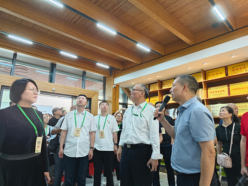 薛董事長在講解介紹竹結構科技示范樓